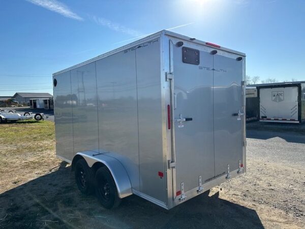 2025-STEALTH-7X14-ENCLOSED-CARGO-TRAILER-RAMP-DOOR-1.jpg Cargo Pro 7 x 14 V-Nose Aluminum Cargo Trailer – Ramp Door